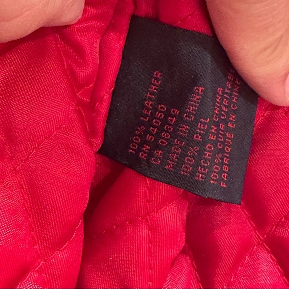 RALPH Ralph Lauren Genuine Leather Black Moto Jacket Quilted Red Lining Medium - Picture 15 of 16